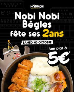 Nobi Nobi Bègles célèbre ses 2 ans avec un plat spécial à 5€, mettant en avant leur style asiatique et street food.